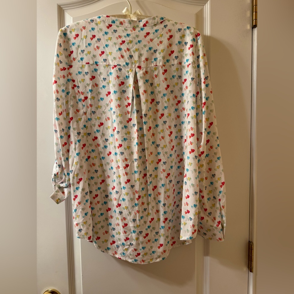 NWT Jane and Delancey Multicolor Heart Print Button Down Shirt Valentine’s Day - Picture 6 of 14